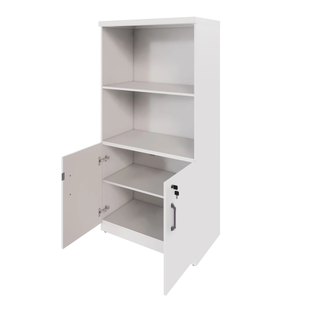 Armário Escritório Estante 80cm 2 Portas 3 Prateleiras F5 Cor:Branco