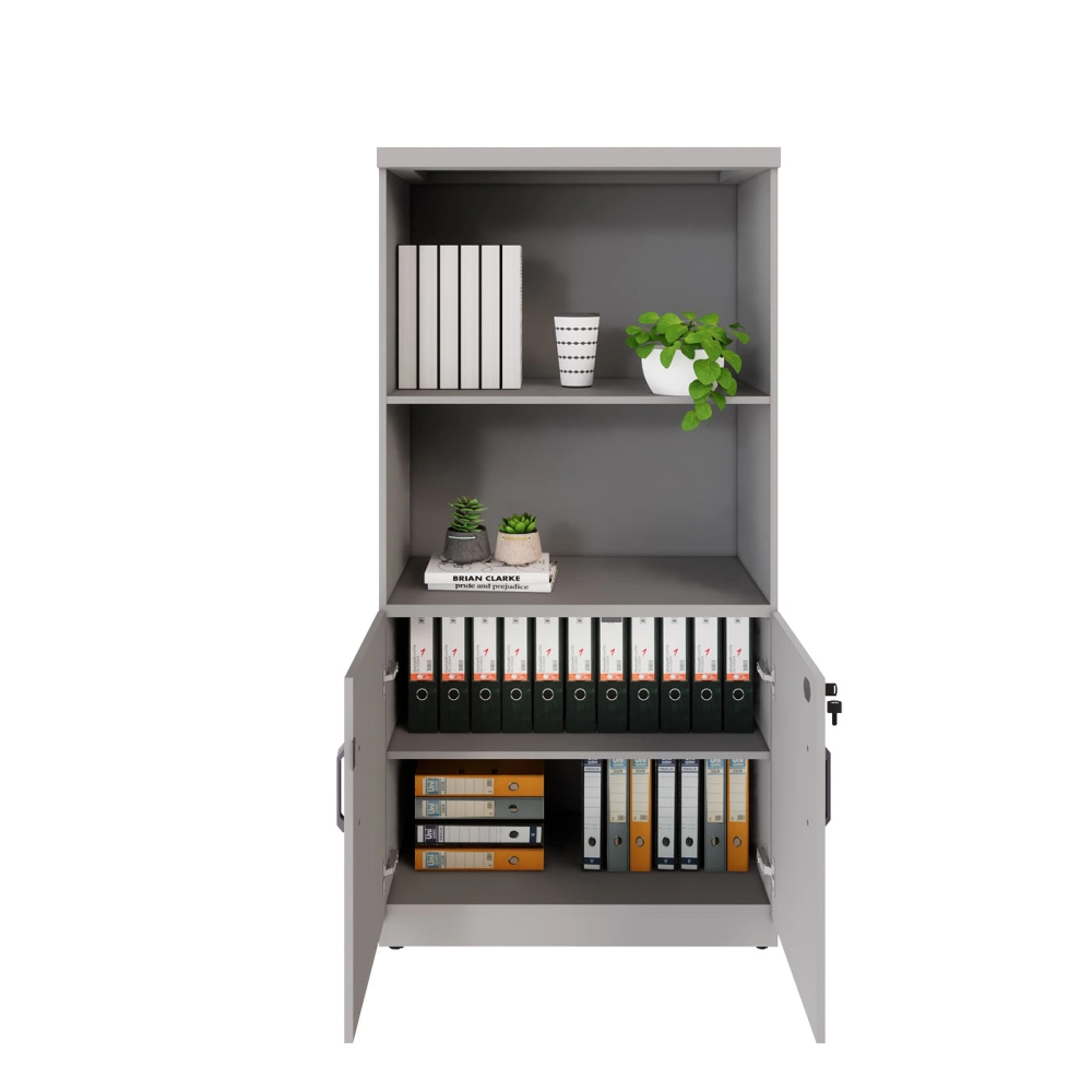 Armário Escritório Estante 80cm 2 Portas 3 Prateleiras F5 Cor:Cinza