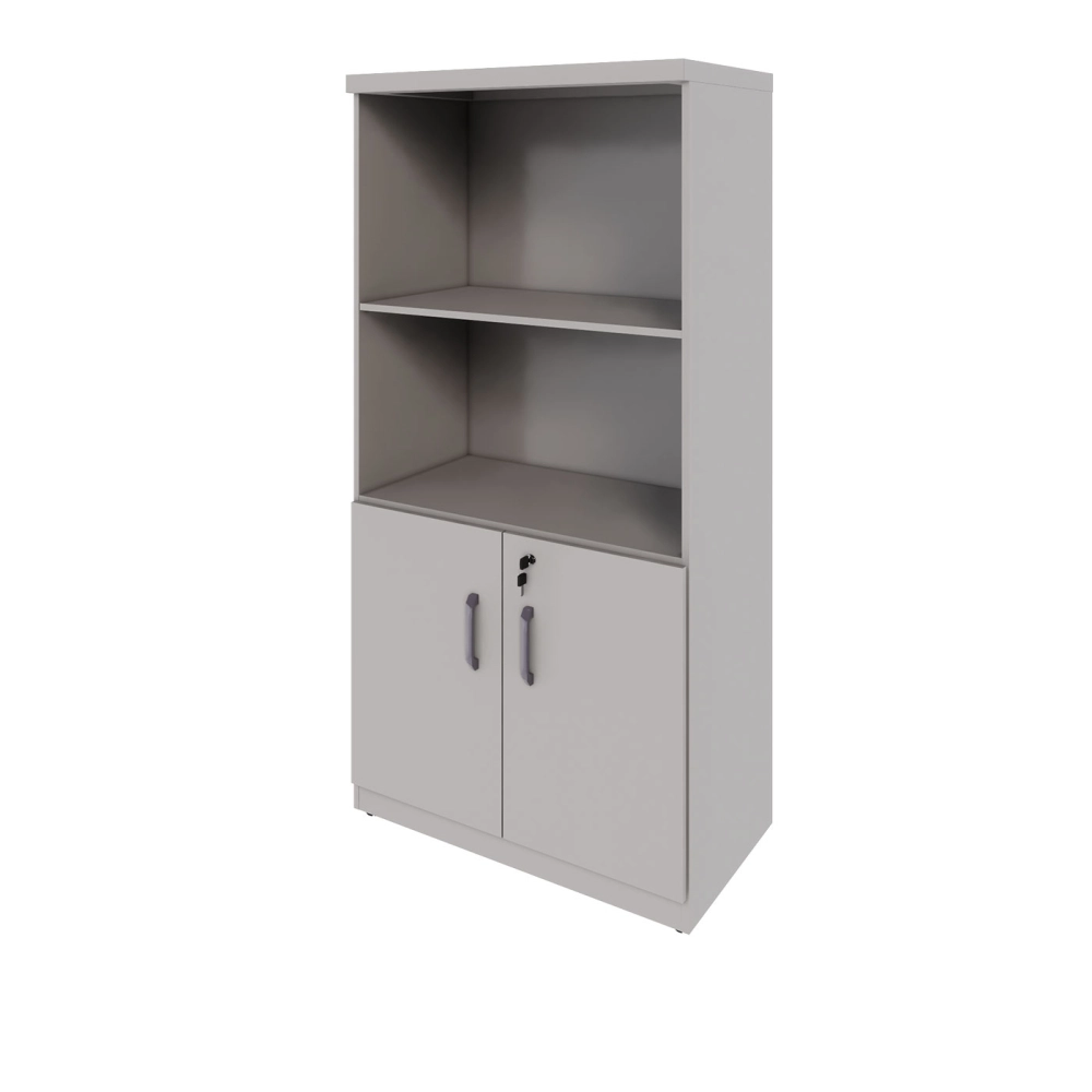 Armário Escritório Estante 80cm 2 Portas 3 Prateleiras F5 Cor:Cinza