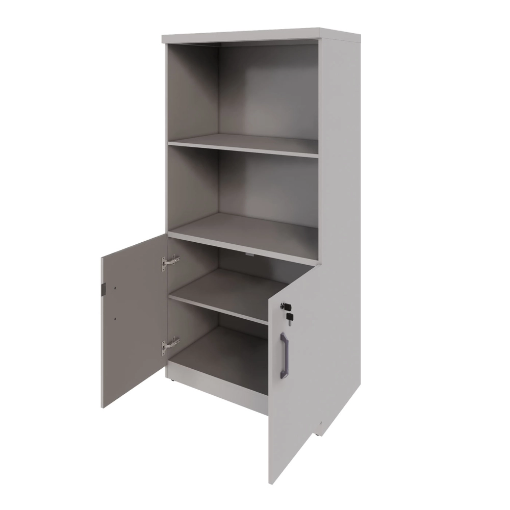 Armário Escritório Estante 80cm 2 Portas 3 Prateleiras F5 Cor:Cinza