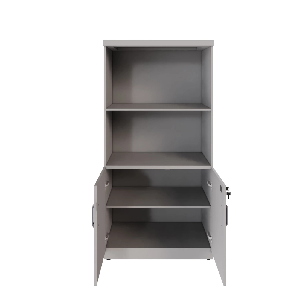 Armário Escritório Estante 80cm 2 Portas 3 Prateleiras F5 Cor:Cinza