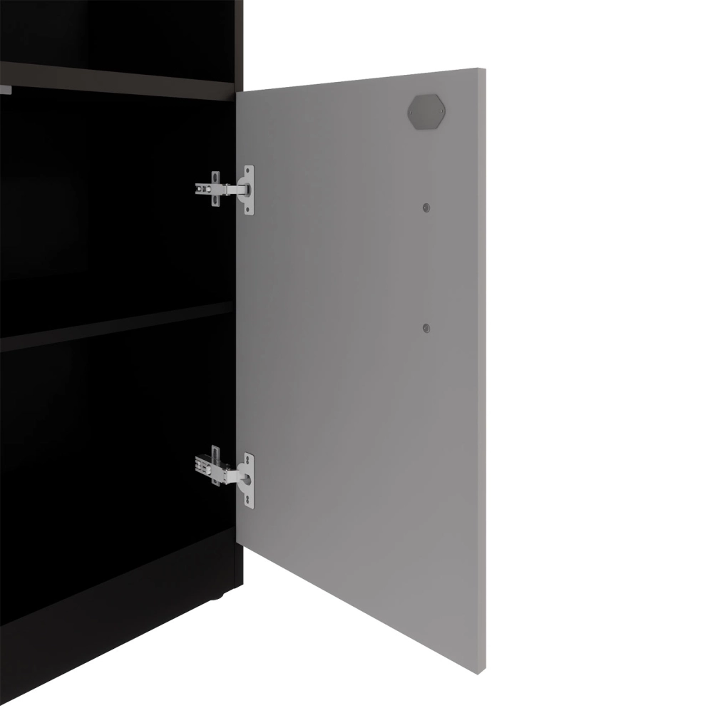 Armário Escritório Estante 80cm 2 Portas 3 Prateleiras F5 Cor:Cinza Sagrado com Preto