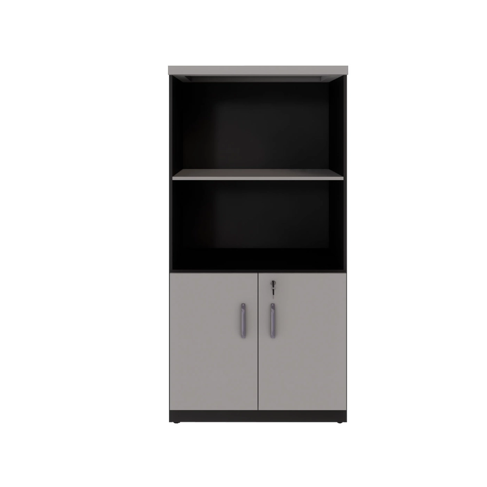 Armário Escritório Estante 80cm 2 Portas 3 Prateleiras F5 Cor:Cinza Sagrado com Preto