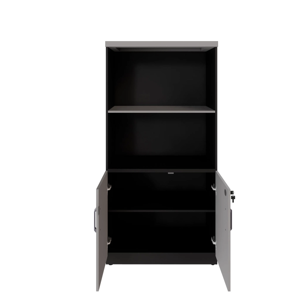 Armário Escritório Estante 80cm 2 Portas 3 Prateleiras F5 Cor:Cinza Sagrado com Preto