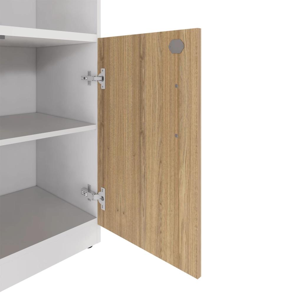 Armário Escritório Estante 80cm 2 Portas 3 Prateleiras F5 Cor:Macadâmia com Branco