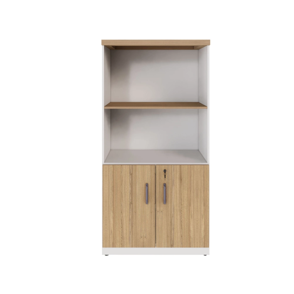 Armário Escritório Estante 80cm 2 Portas 3 Prateleiras F5 Cor:Macadâmia com Branco