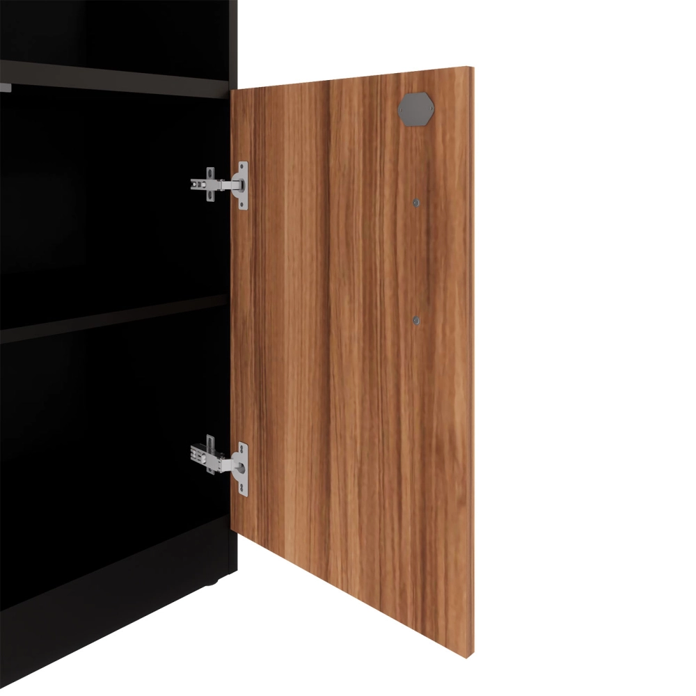 Armário Escritório Estante 80cm 2 Portas 3 Prateleiras F5 Cor:Nogal com Preto