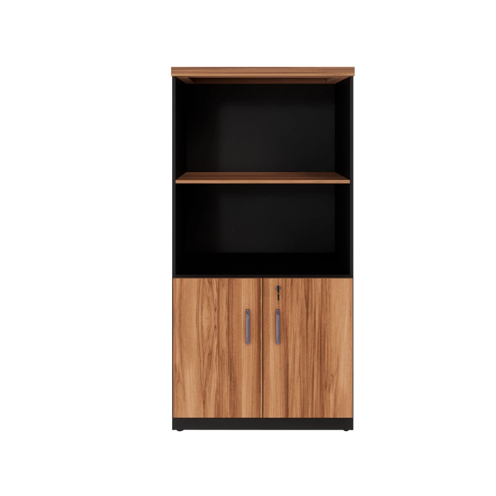 Armário Escritório Estante 80cm 2 Portas 3 Prateleiras F5 Cor:Nogal com Preto