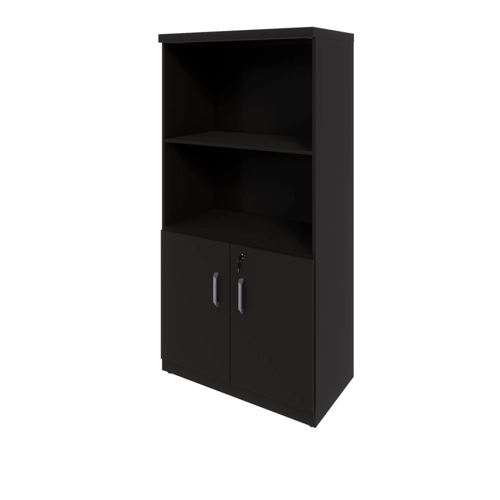 Armário Escritório Estante 80cm 2 Portas 3 Prateleiras F5 Cor:Preto