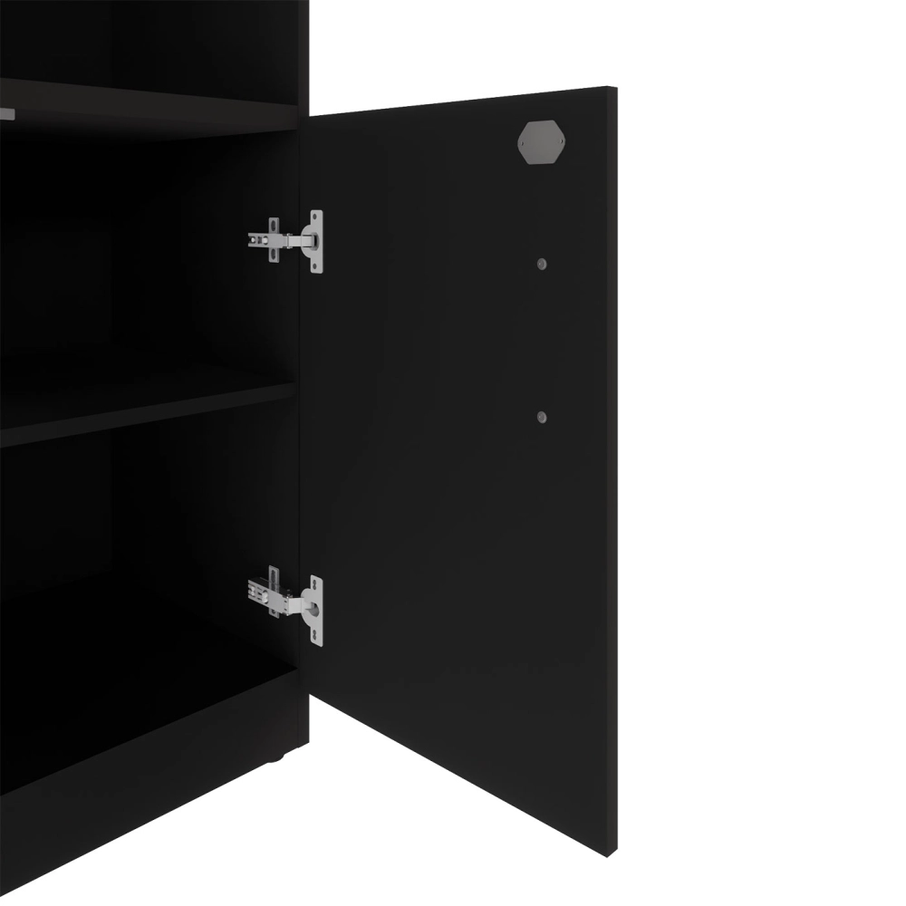 Armário Escritório Estante 80cm 2 Portas 3 Prateleiras F5 Cor:Preto