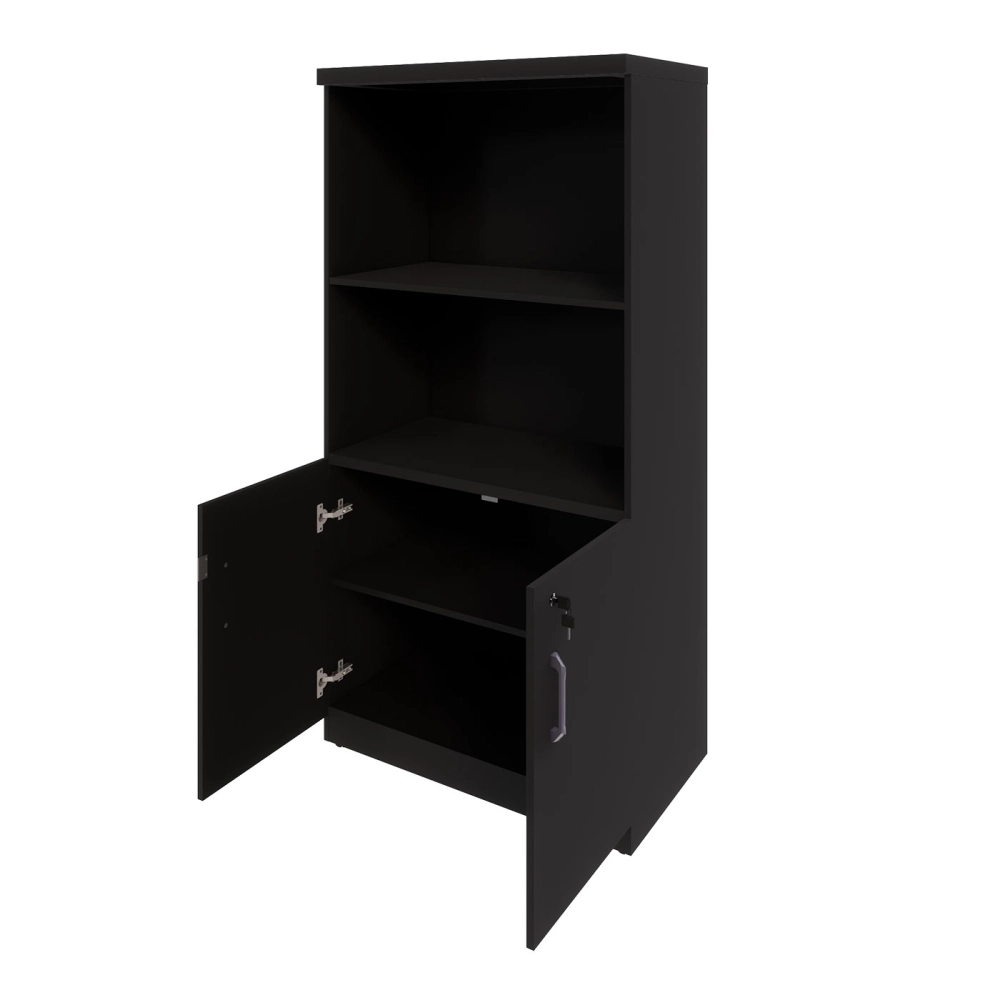 Armário Escritório Estante 80cm 2 Portas 3 Prateleiras F5 Cor:Preto