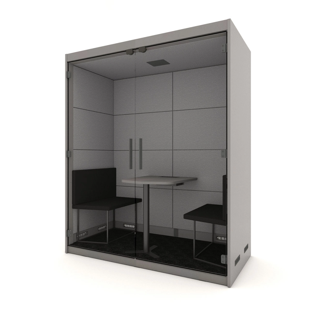 Cabine Acústica Completa com Mesa e Sofás para 2 Pessoas F5 Office Cor:Cinza Sagrado com Cinza Lunar