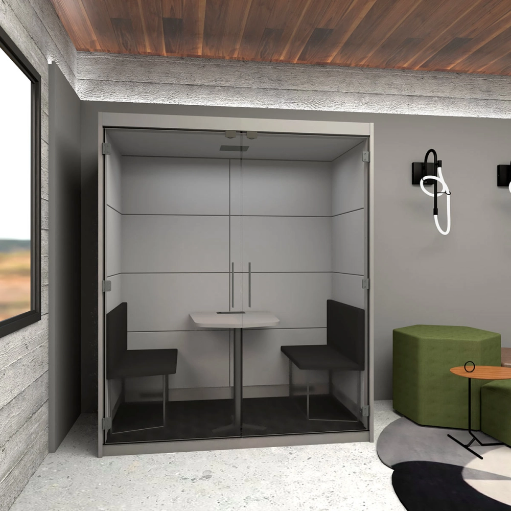 Cabine Acústica Completa com Mesa e Sofás para 2 Pessoas F5 Office Cor:Cinza Sagrado com Cinza Lunar