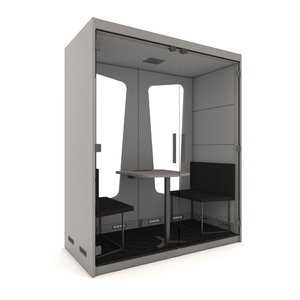 Cabine  Acústica Fundo de Vidro Completa com Mesa e Sofás para 2 pessoas F5 Cor:Cinza Sagrado com Cinza Lunar