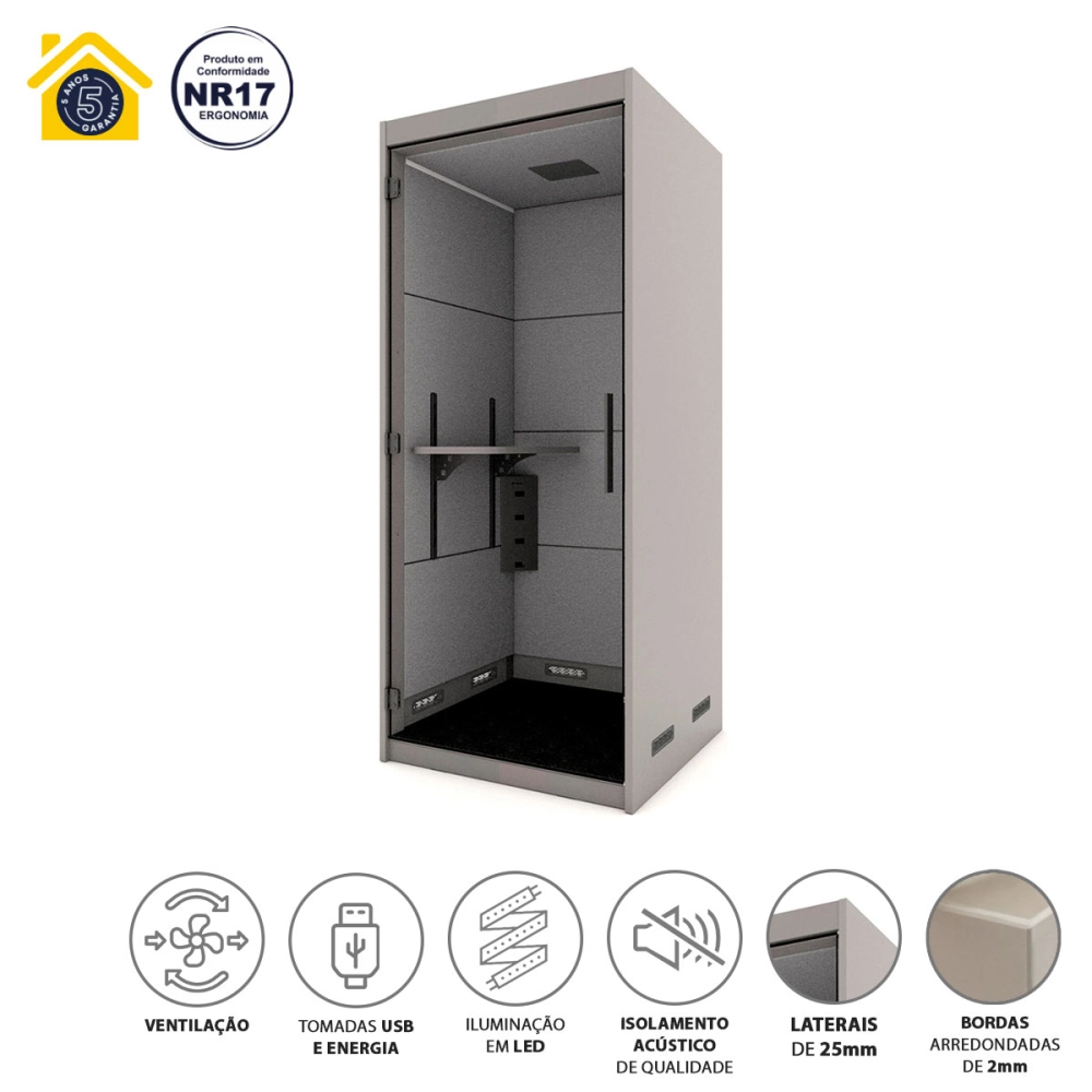 Cabine Acústica Individual com Mesa Regulável F5 Office Cor:Cinza Sagrado com Cinza Lunar