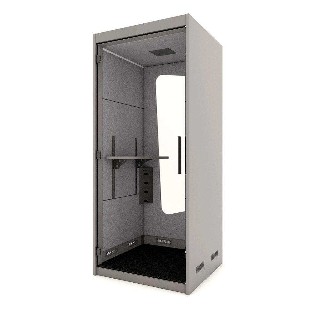 Cabine Acústica Individual Fundo com Vidro e Mesa Regulável F5 Office Cor:Cinza Sagrado com Cinza Lunar
