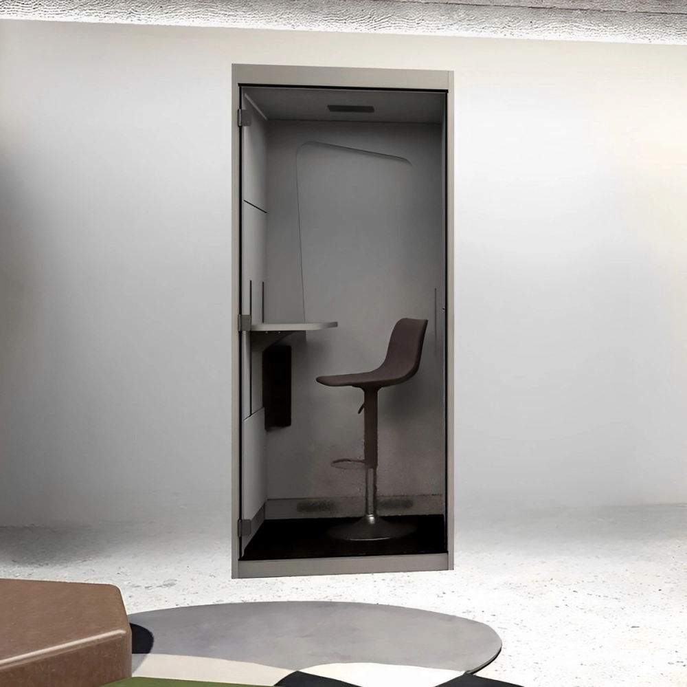 Cabine Acústica Individual Fundo com Vidro e Mesa Regulável F5 Office Cor:Cinza Sagrado com Cinza Lunar