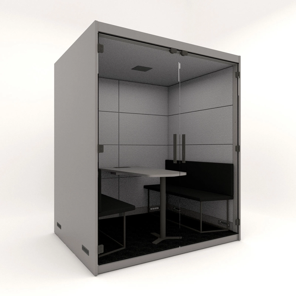 Cabine de Reunião Acústica Completa com Mesa e Sofás para 4 Pessoas F5 Office Cor:Cinza Sagrado com Cinza Lunar