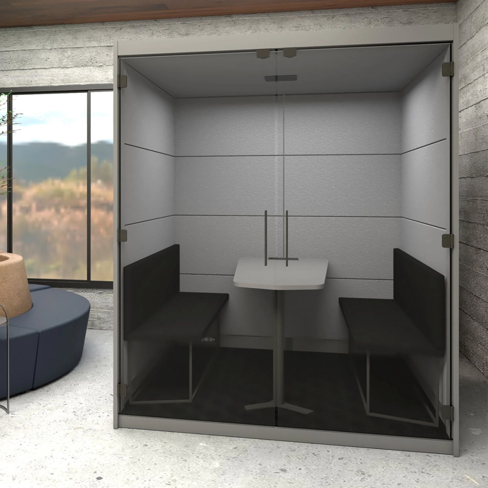 Cabine de Reunião Acústica Completa com Mesa e Sofás para 4 Pessoas F5 Office Cor:Cinza Sagrado com Cinza Lunar