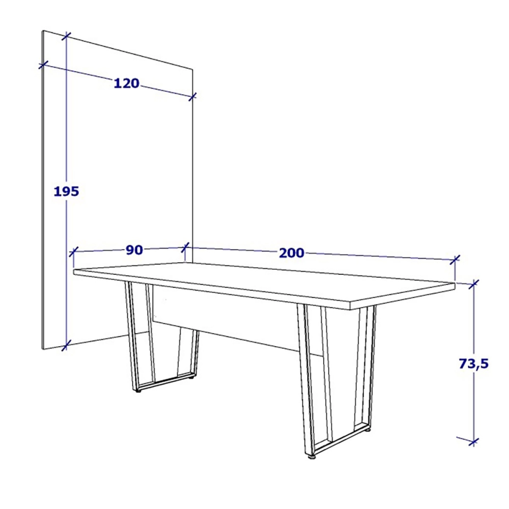 Conjunto Escritório Mesa 2,00m Pé Metal Painel p/ TV NG F5 Cor:Nogal com Preto