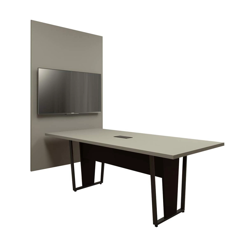 Conjunto Escritório Mesa 2m Caixa Tomada e Painel TV CSP F5 Cor:Cinza Sagrado com Preto
