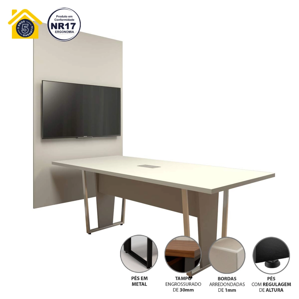 Conjunto Escritório Mesa 2m Caixa Tomada e Painel TV CZ F5 Cor:Cinza