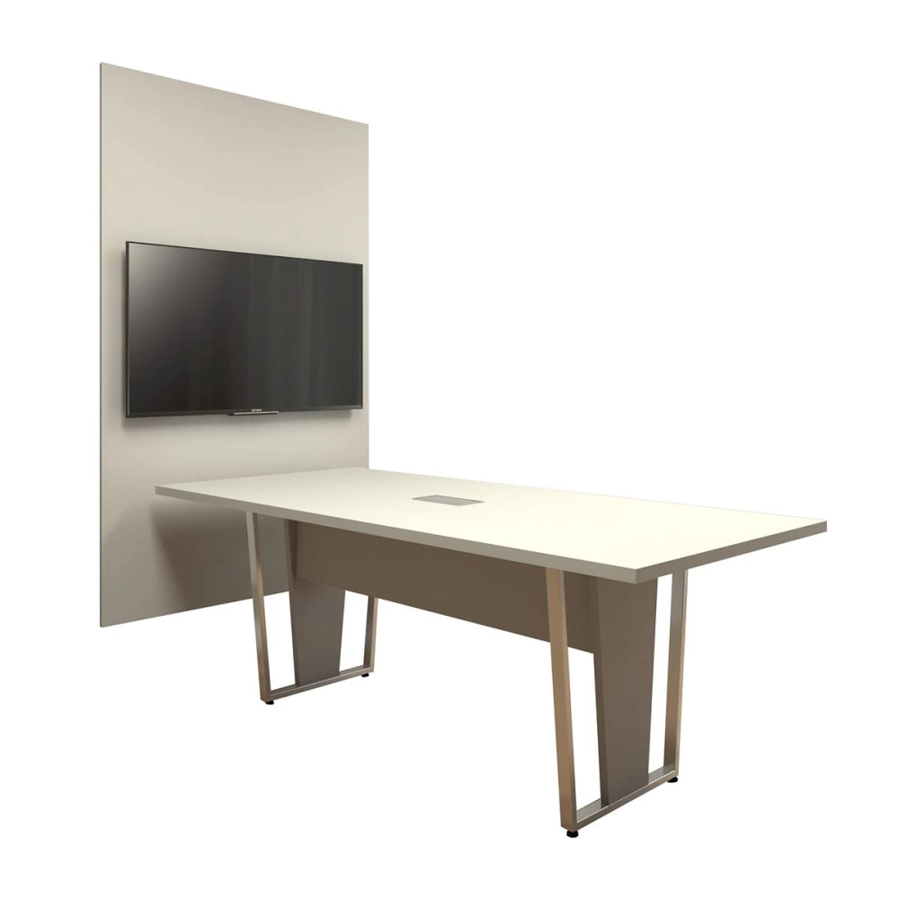 Conjunto Escritório Mesa 2m Caixa Tomada e Painel TV CZ F5 Cor:Cinza