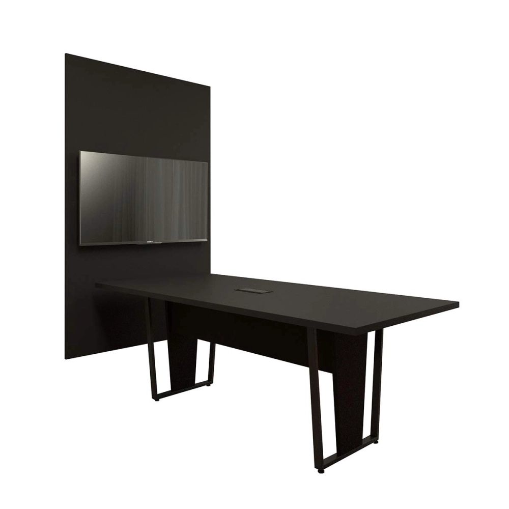 Conjunto Escritório Mesa 2m Caixa Tomada e Painel TV PRE F5 Cor:Preto