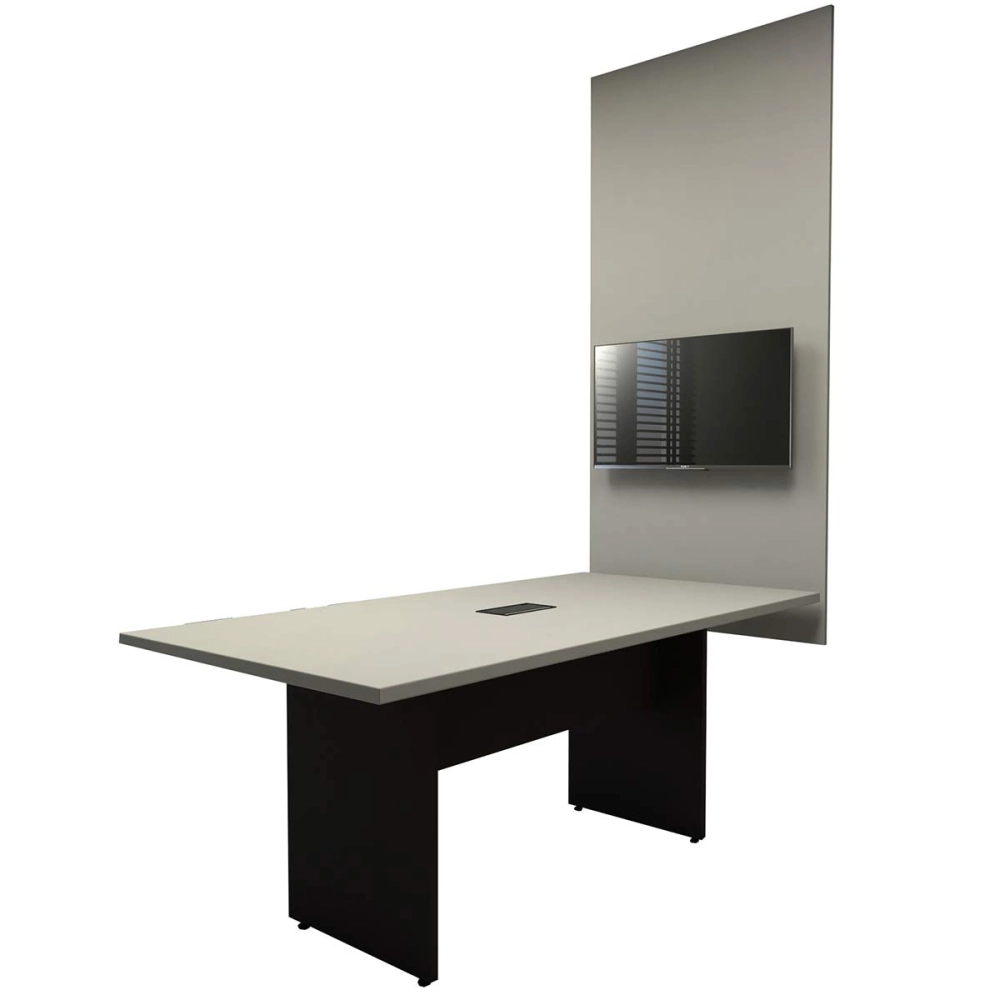 Conjunto Escritório Mesa de Reunião 1,80m  Painel TV CSP F5 Cor:Cinza Sagrado com Preto