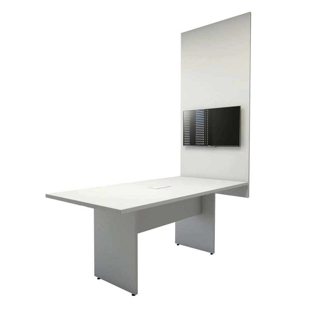 Conjunto Escritório Mesa de Reunião 1,80m Painel TV CZ F5 Cor:Cinza