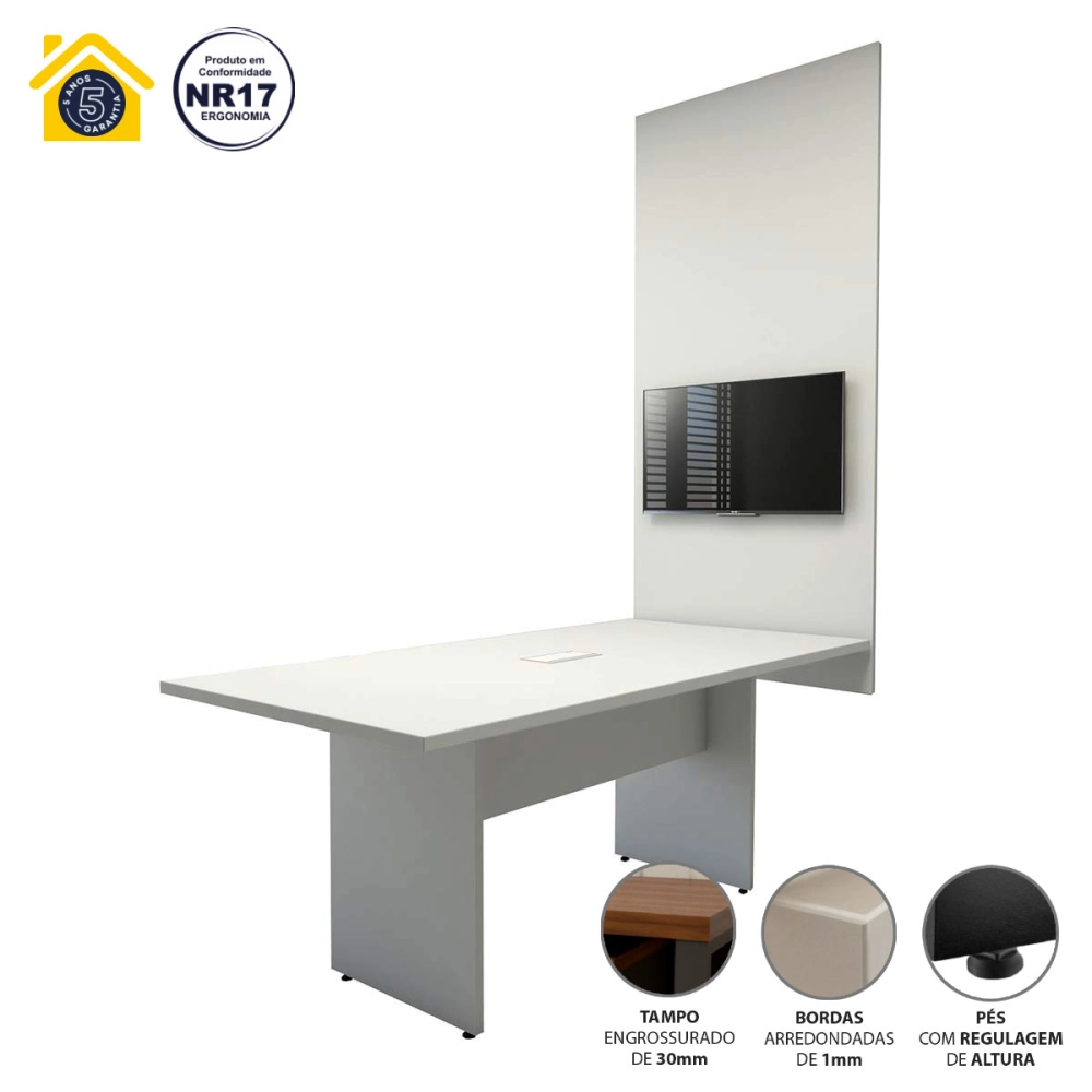 Conjunto Escritório Mesa de Reunião 1,80m Painel TV CZ F5 Cor:Cinza