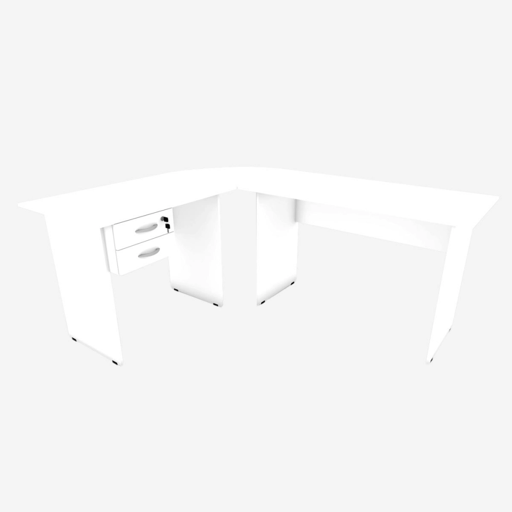 Conjunto Escrivaninha L c/ Gaveteiro Suspenso Pé Painel F5 Cor:Branco