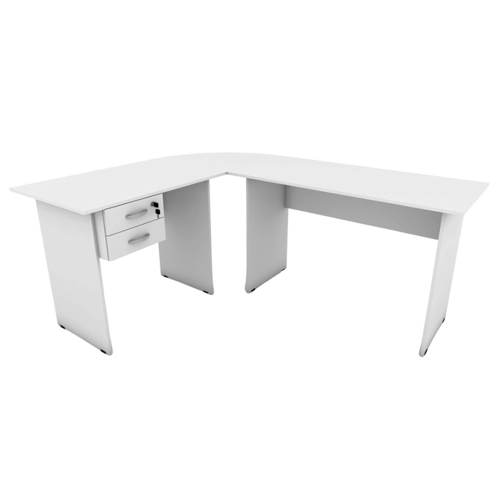 Conjunto Escrivaninha L c/ Gaveteiro Suspenso Pé Painel F5 Cor:Cinza