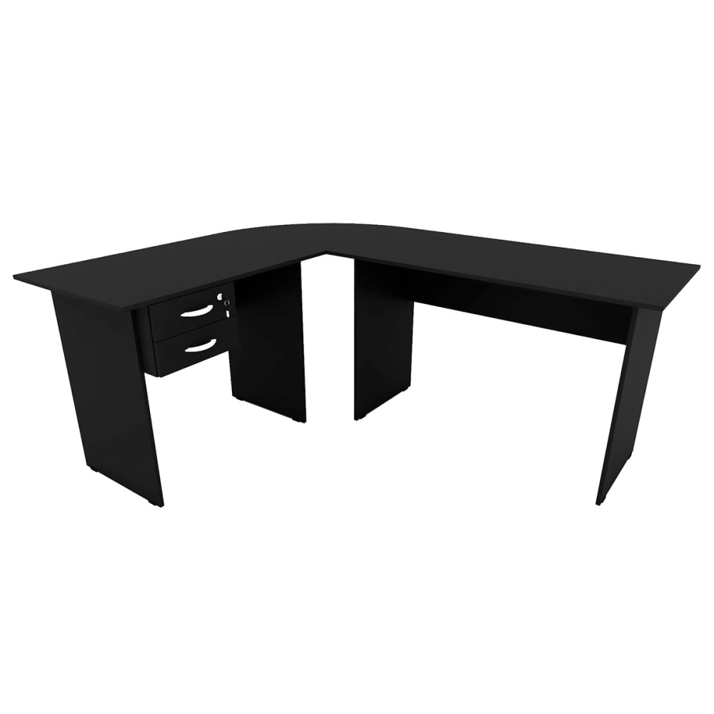 Conjunto Escrivaninha L c/ Gaveteiro Suspenso Pé Painel F5 Cor:Preto