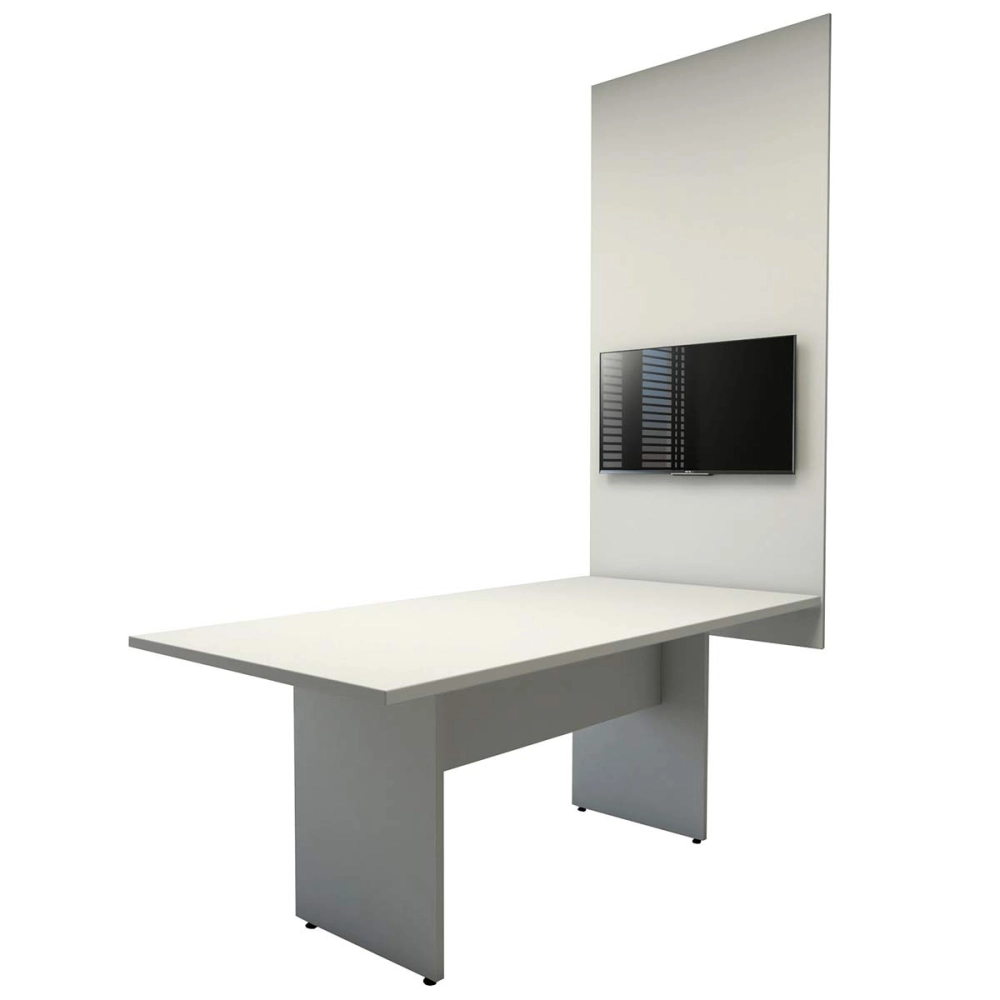 Conjunto Sala de Reunião Mesa 1,80m Cinza Painel para TV F5 Cor:Cinza