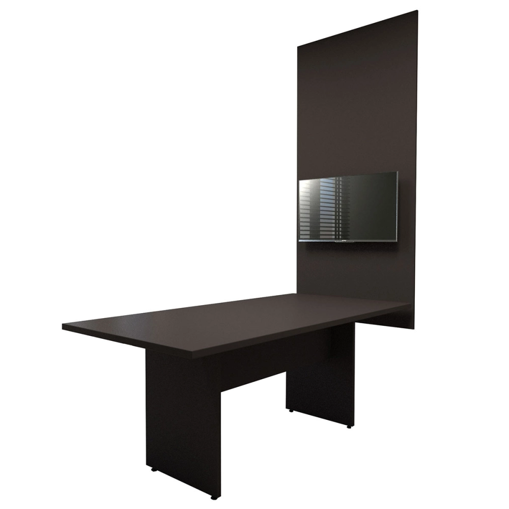 Conjunto Sala de Reunião Mesa 1,80m Preta Painel para TV F5 Cor:Preto