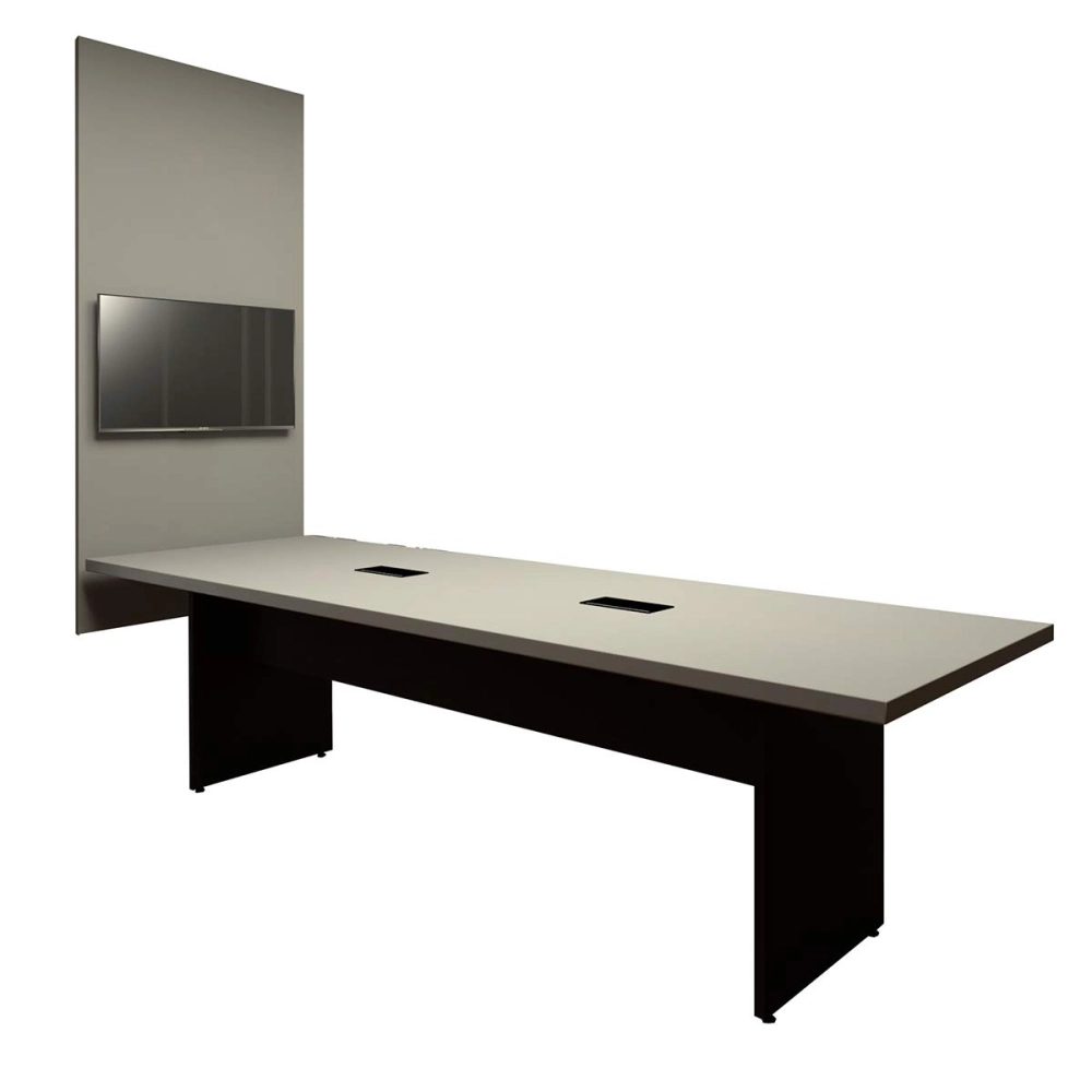 Conjunto Sala de Reunião Mesa 2,70m e Painel para TV CSP F5 Cor:Cinza Sagrado com Preto