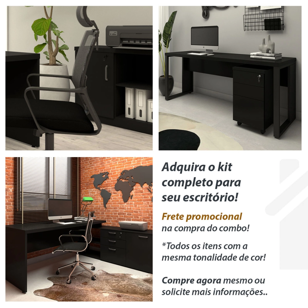 Conjunto Sala de Reunião Mesa 2,70m e Painel para TV Pre F5 Cor:Preto