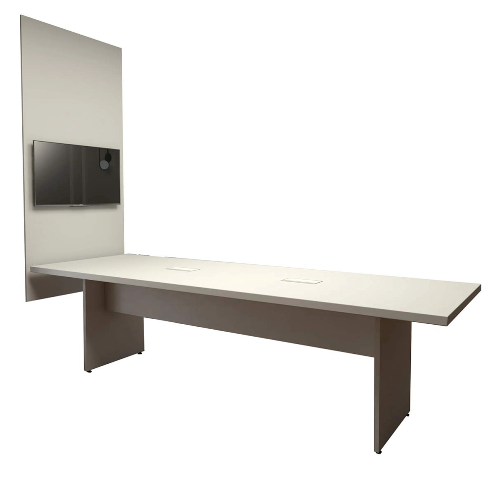 Conjunto Sala de Reunião Mesa 2,70m Painel para TV Cinza F5 Cor:Cinza