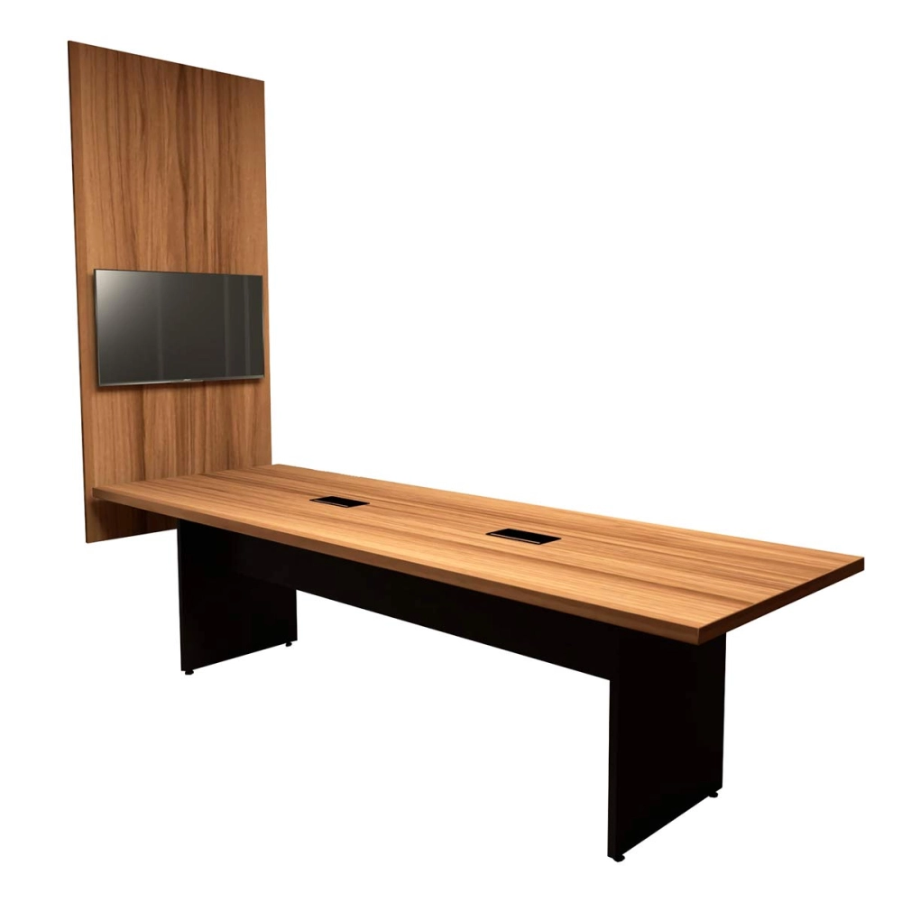 Conjunto Sala de Reunião Mesa 2,70m Painel para TV NG F5 Cor:Nogal com Preto