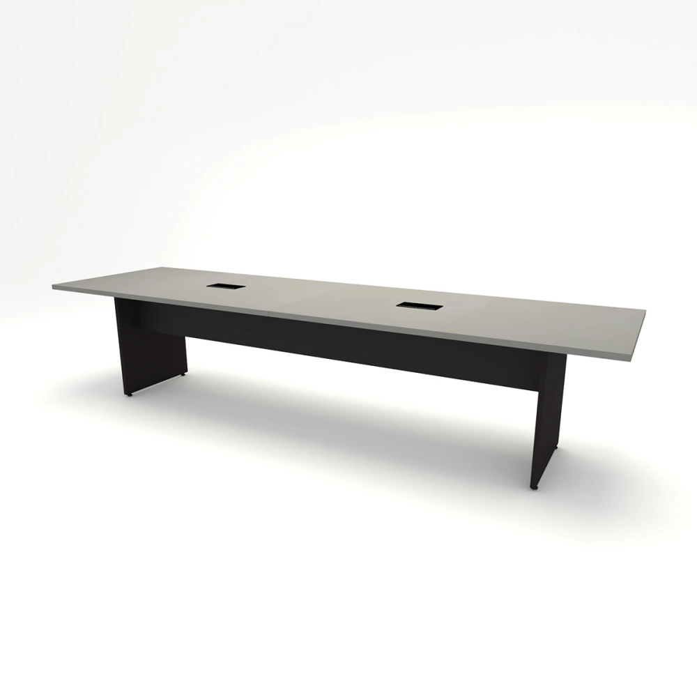 Conjunto Sala de Reunião Mesa 3,20m  Painel p/ TV CS Pr F5 Cor:Cinza Sagrado com Preto