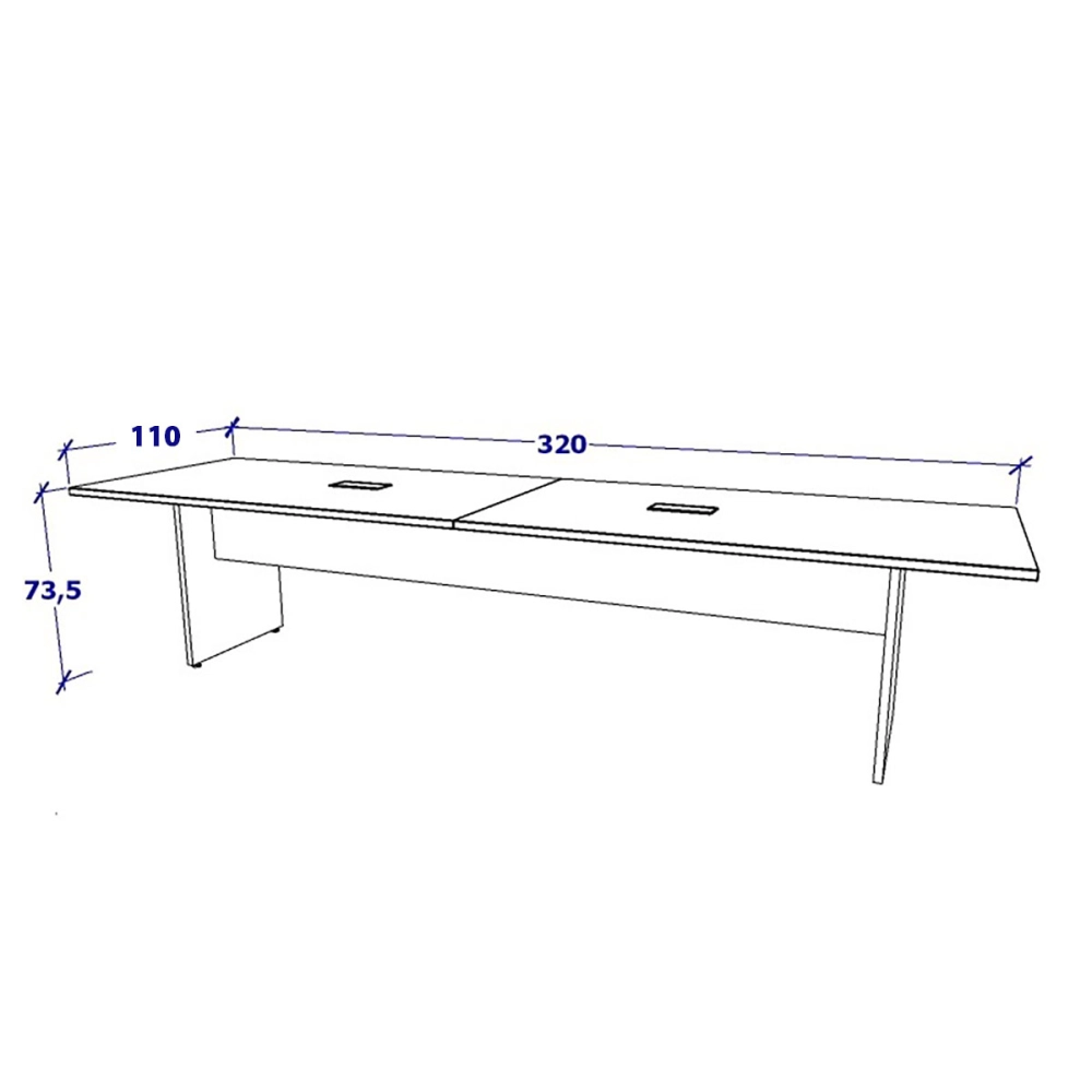 Conjunto Sala de Reunião Mesa 3,20m Painel p/ TV Mac Br F5 Cor:Macadâmia com Branco