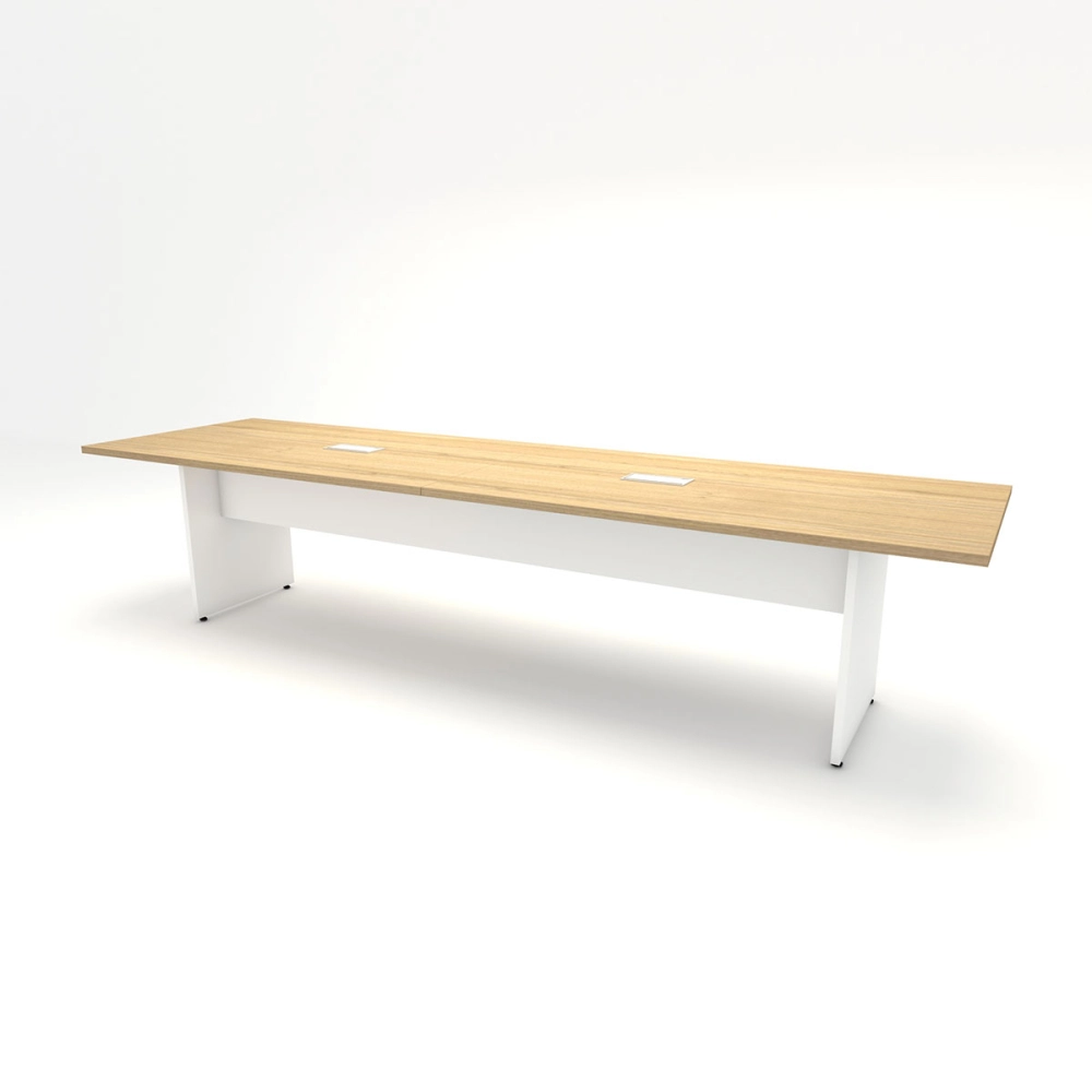 Conjunto Sala de Reunião Mesa 3,20m Painel p/ TV Mac Br F5 Cor:Macadâmia com Branco