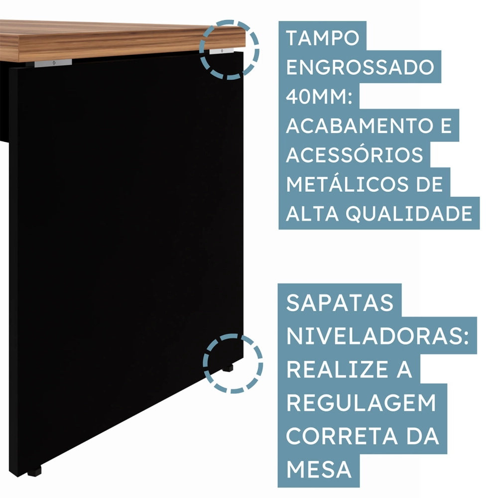 Escrivaninha 1,70m  Pé Painel c/ Gaveteiro Nogal Pr F5 Cor:Nogal com Preto