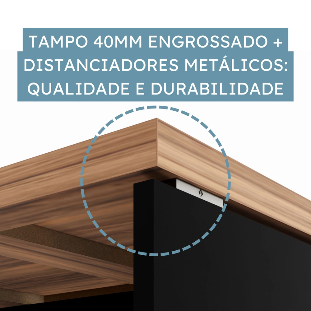 Escrivaninha 1,70m  Pé Painel c/ Gaveteiro Nogal Pr F5 Cor:Nogal com Preto