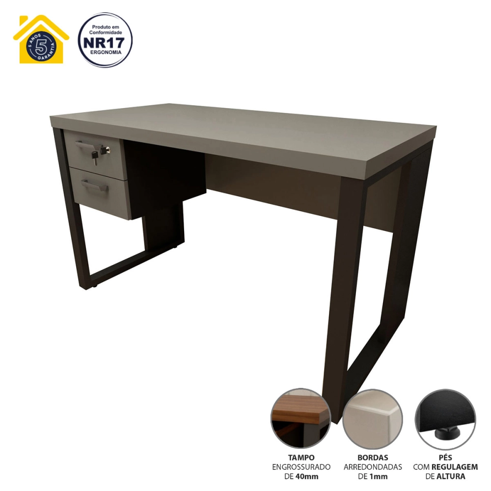 Escrivaninha 120cm com Gaveteiro Suspenso F5 Office Cor:Cinza Sagrado com Preto