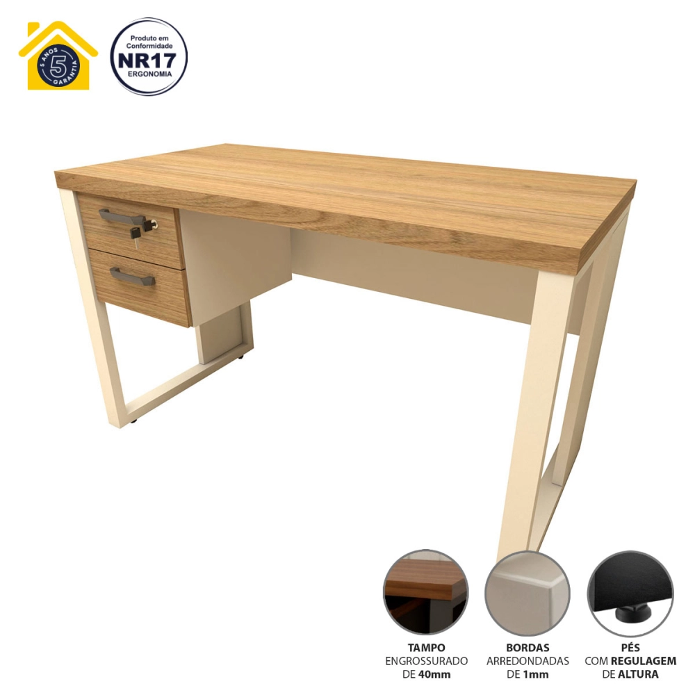 Escrivaninha 120cm com Gaveteiro Suspenso F5 Office Cor:Macadâmia com Branco
