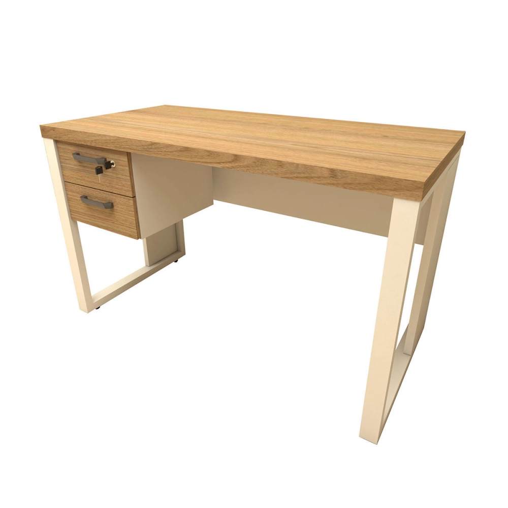 Escrivaninha 120cm com Gaveteiro Suspenso F5 Office Cor:Macadâmia com Branco