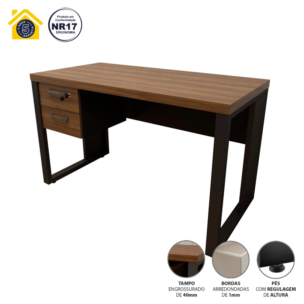 Escrivaninha 120cm com Gaveteiro Suspenso F5 Office Cor:Nogal com Preto