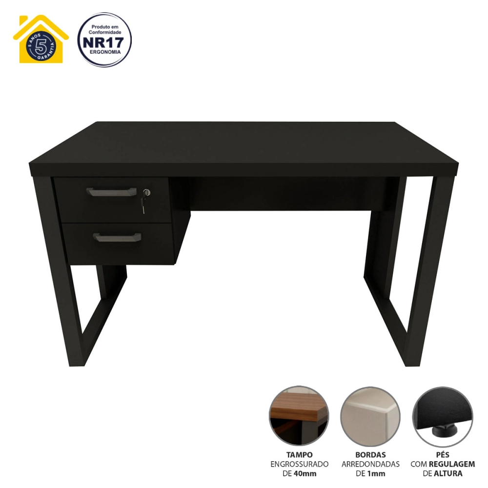 Escrivaninha 120cm com Gaveteiro Suspenso F5 Office Cor:Preto